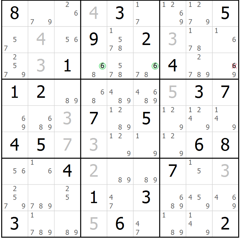 Position des candidats pour la solution de la Gr 76 page 79 du magazine de sudoku Maestro n° 100