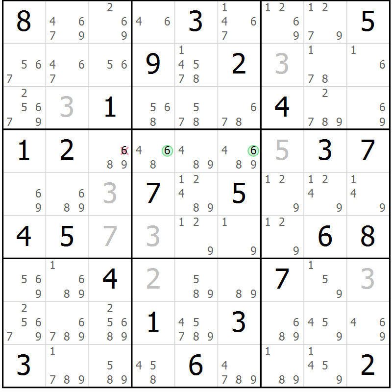 Position des candidats pour la solution de la Gr 76 page 79 du magazine de sudoku Maestro n° 100