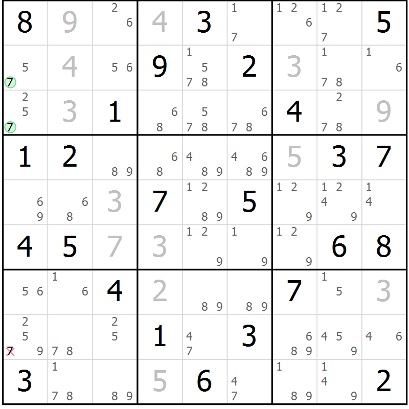 Position des candidats pour la solution de la Gr 76 page 79 du magazine de sudoku Maestro n° 100