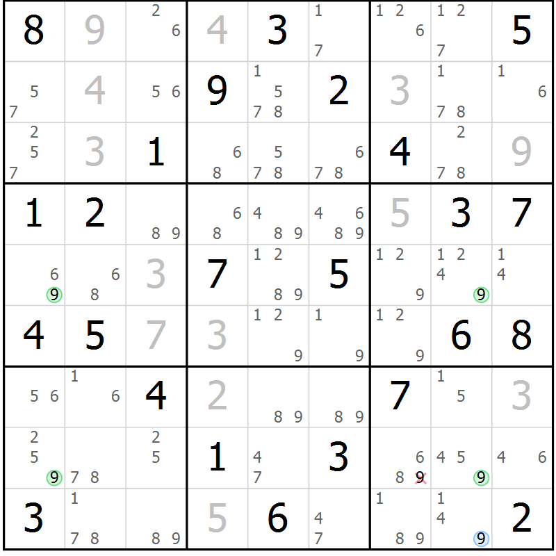 Position des candidats pour la solution de la Gr 76 page 79 du magazine de sudoku Maestro n° 100