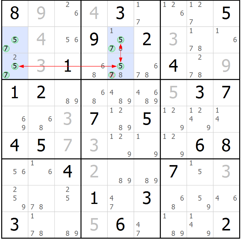 Position des candidats pour la solution de la Gr 76 page 79 du magazine de sudoku Maestro n° 100