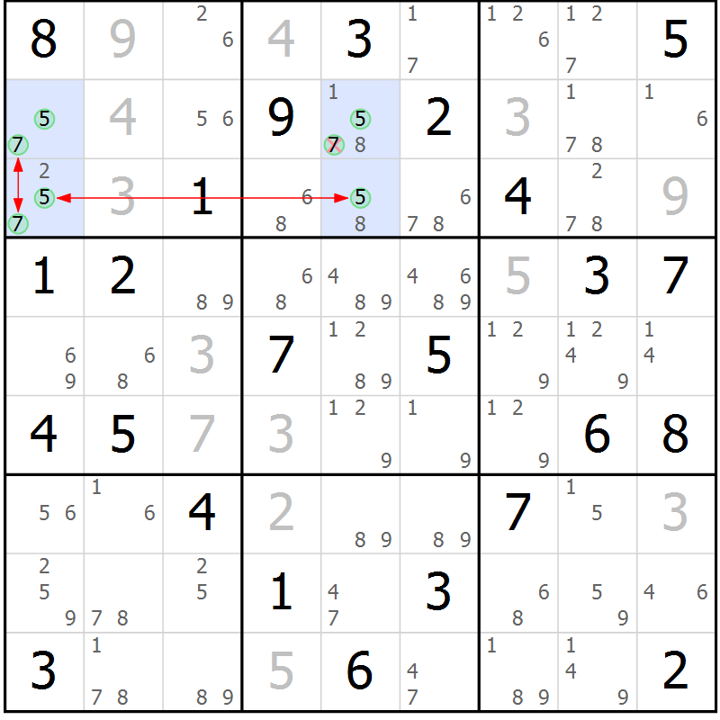 Position des candidats pour la solution de la Gr 76 page 79 du magazine de sudoku Maestro n° 100