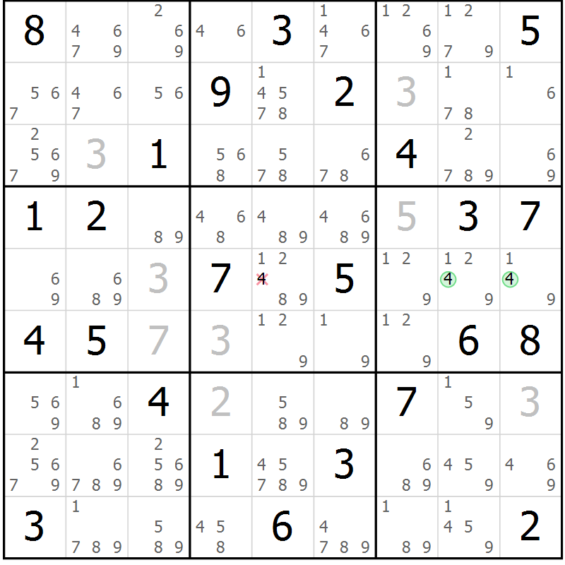 Position des candidats pour la solution de la Gr 76 page 79 du magazine de sudoku Maestro n° 100