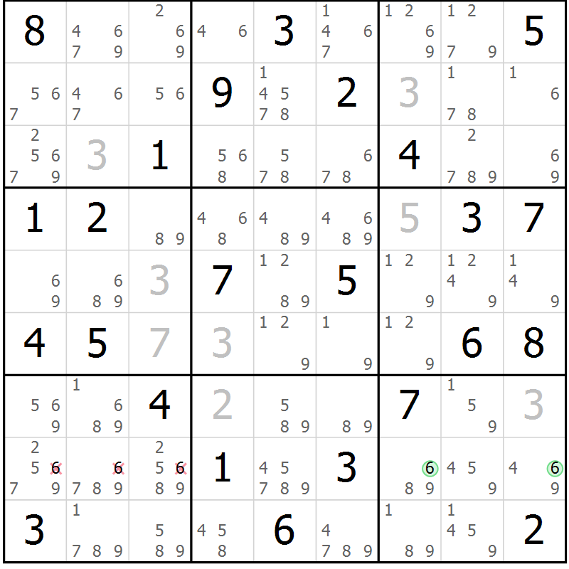 Position des candidats pour la solution de la Gr 76 page 79 du magazine de sudoku Maestro n° 100