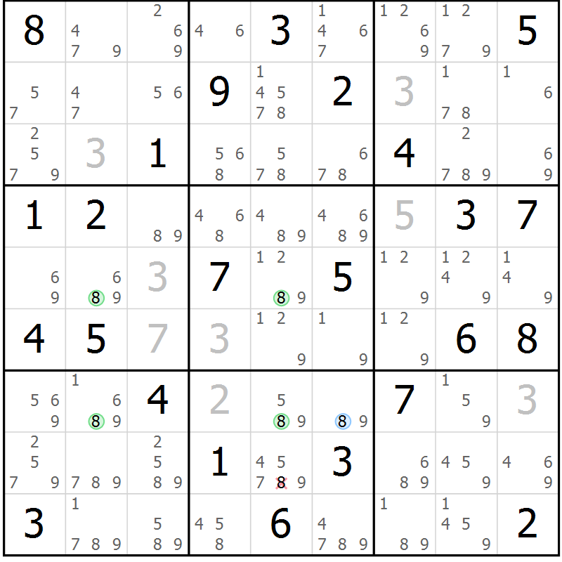 Position des candidats pour la solution de la Gr 76 page 79 du magazine de sudoku Maestro n° 100