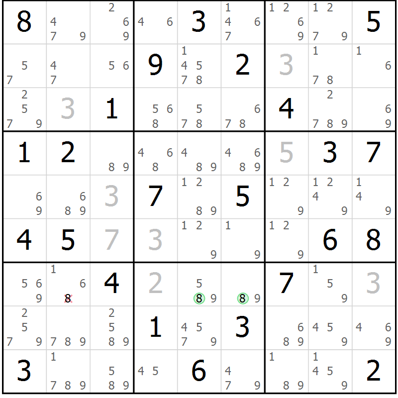 Position des candidats pour la solution de la Gr 76 page 79 du magazine de sudoku Maestro n° 100
