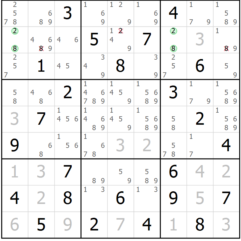 Position des candidats pour la solution de la Gr 77 page 80 du magazine de sudoku Maestro n° 100
