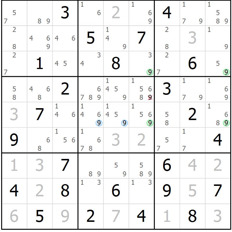 Position des candidats pour la solution de la Gr 77 page 80 du magazine de sudoku Maestro n° 100