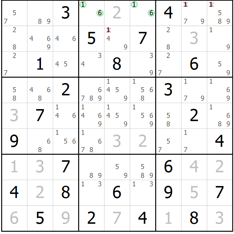 Position des candidats pour la solution de la Gr 77 page 80 du magazine de sudoku Maestro n° 100
