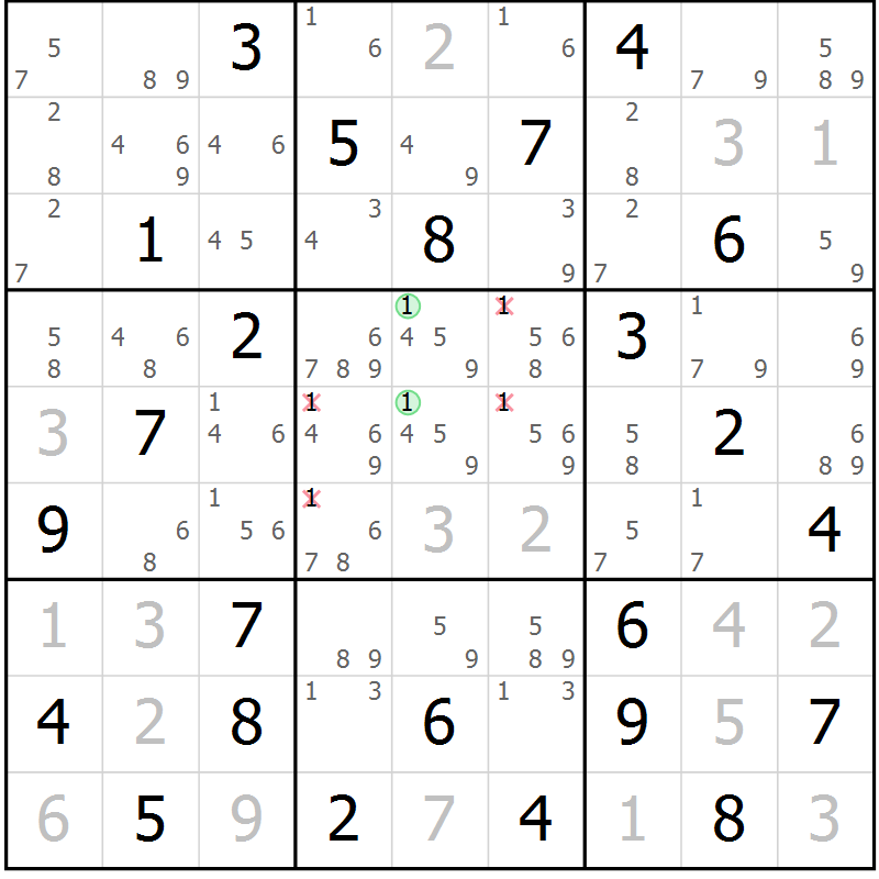 Position des candidats pour la solution de la Gr 77 page 80 du magazine de sudoku Maestro n° 100