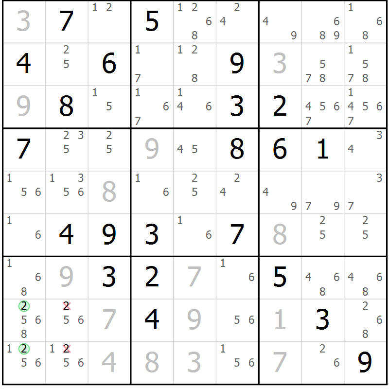 Position des candidats pour la solution de la Gr 78 page 81 du magazine de sudoku Maestro n° 100