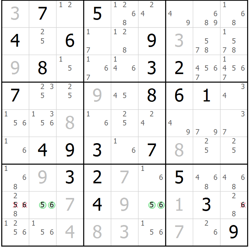 Position des candidats pour la solution de la Gr 78 page 81 du magazine de sudoku Maestro n° 100