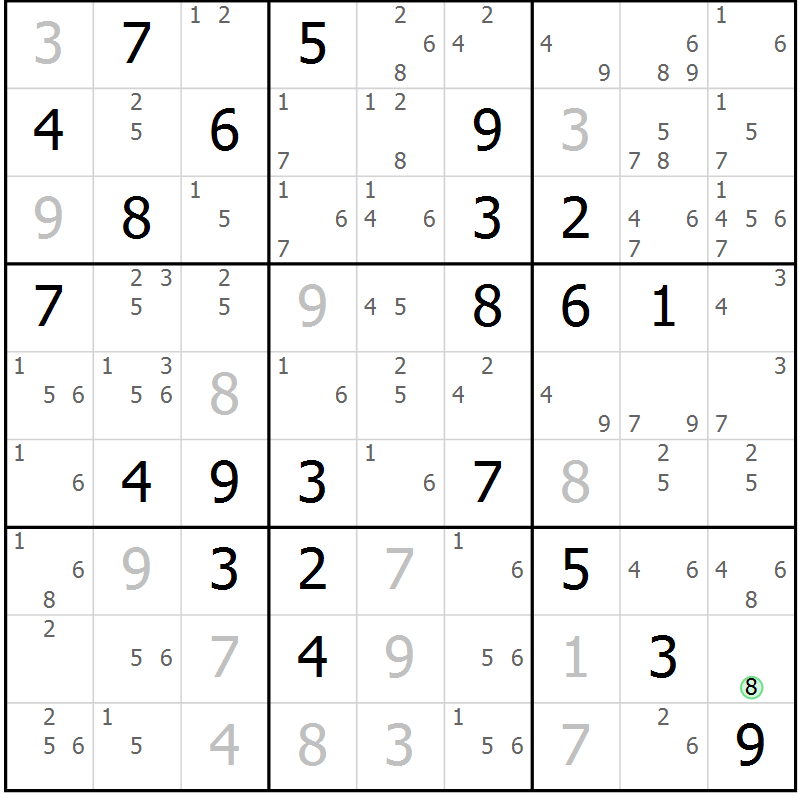 Position des candidats pour la solution de la Gr 78 page 81 du magazine de sudoku Maestro n° 100