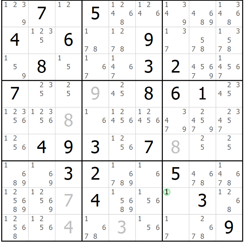 Position des candidats pour la solution de la Gr 78 page 81 du magazine de sudoku Maestro n° 100
