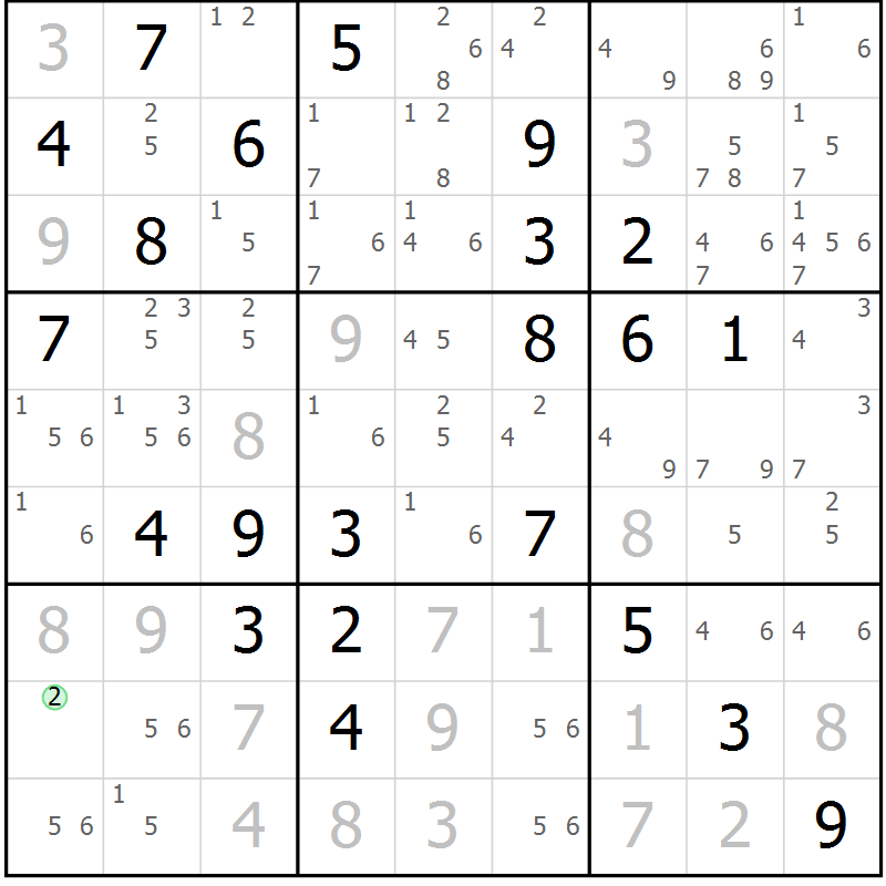 Position des candidats pour la solution de la Gr 78 page 81 du magazine de sudoku Maestro n° 100