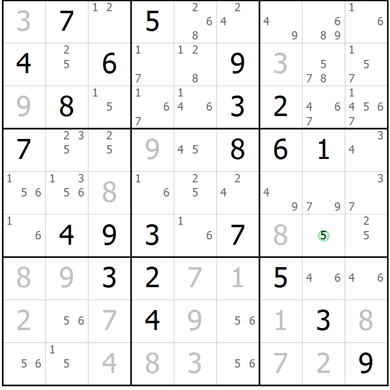 Position des candidats pour la solution de la Gr 78 page 81 du magazine de sudoku Maestro n° 100