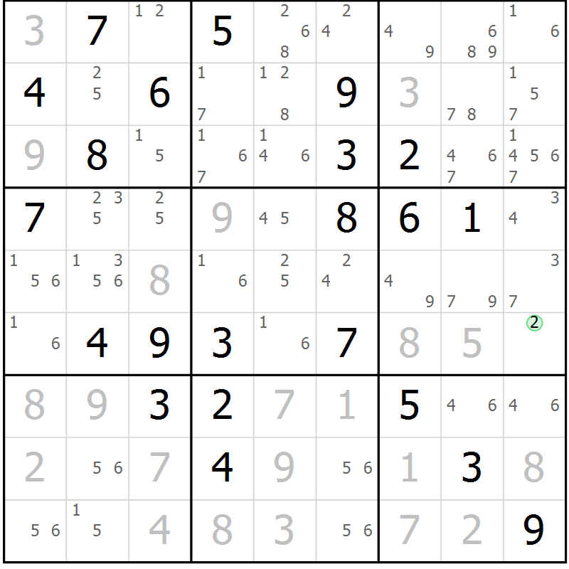 Position des candidats pour la solution de la Gr 78 page 81 du magazine de sudoku Maestro n° 100