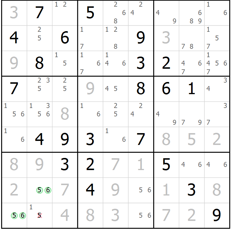 Position des candidats pour la solution de la Gr 78 page 81 du magazine de sudoku Maestro n° 100