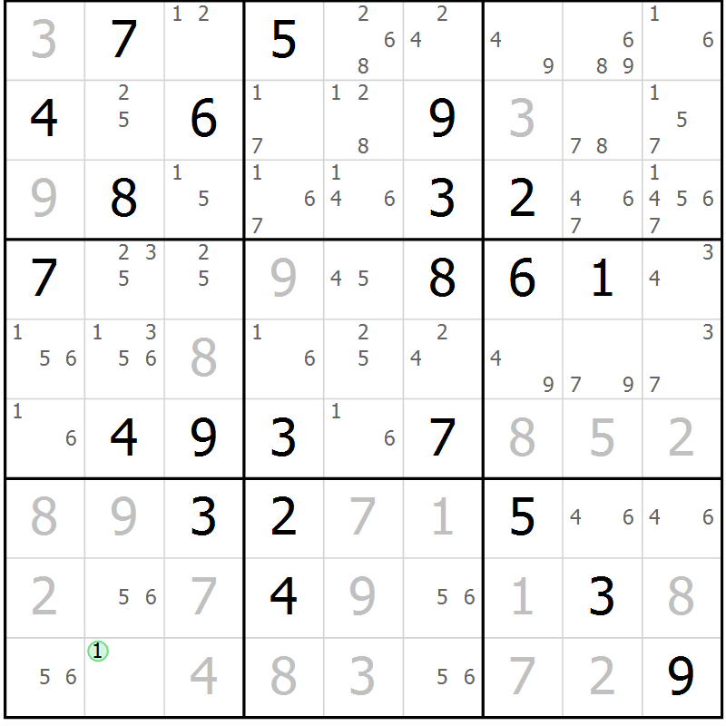 Position des candidats pour la solution de la Gr 78 page 81 du magazine de sudoku Maestro n° 100