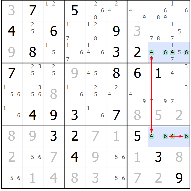 Position des candidats pour la solution de la Gr 78 page 81 du magazine de sudoku Maestro n° 100