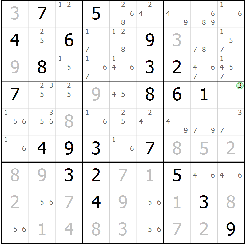 Position des candidats pour la solution de la Gr 78 page 81 du magazine de sudoku Maestro n° 100