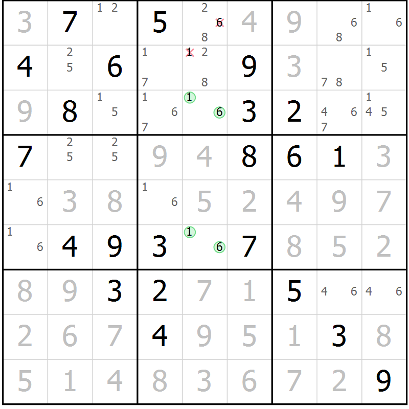 Position des candidats pour la solution de la Gr 78 page 81 du magazine de sudoku Maestro n° 100