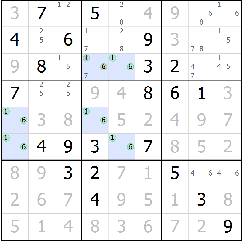 Position des candidats pour la solution de la Gr 78 page 81 du magazine de sudoku Maestro n° 100