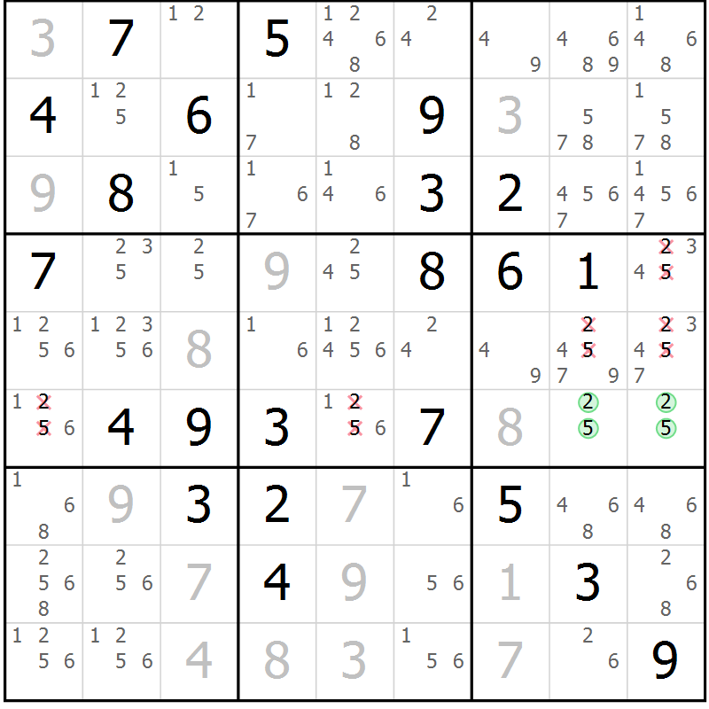 Position des candidats pour la solution de la Gr 78 page 81 du magazine de sudoku Maestro n° 100