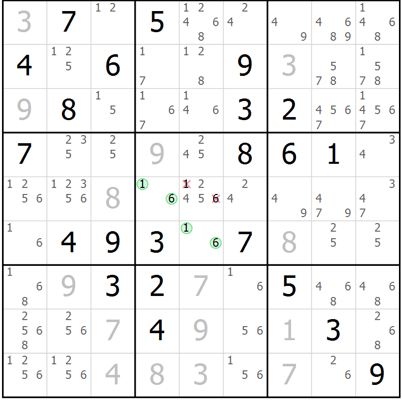 Position des candidats pour la solution de la Gr 78 page 81 du magazine de sudoku Maestro n° 100