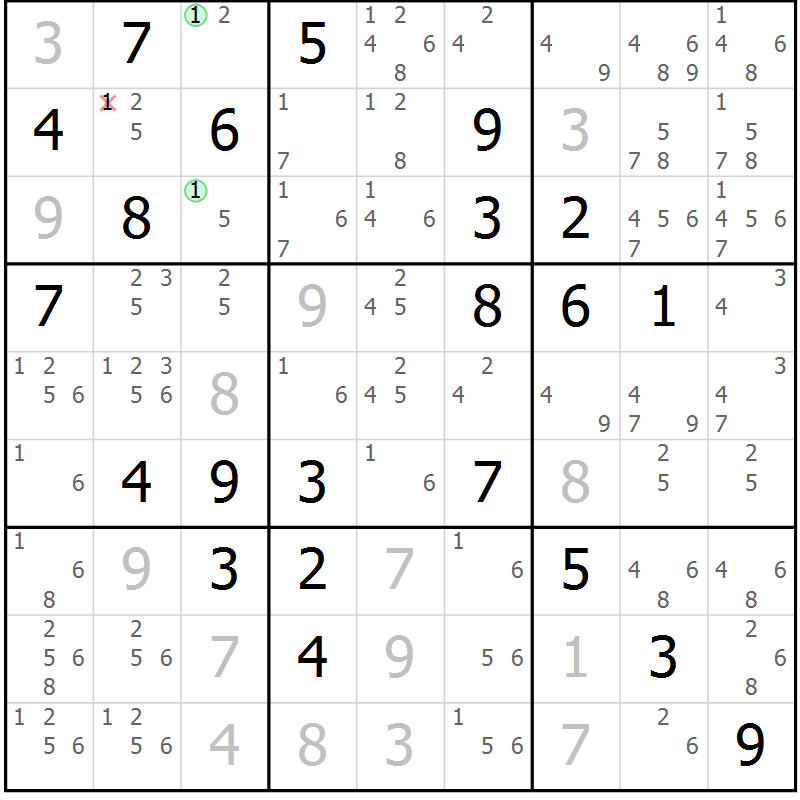 Position des candidats pour la solution de la Gr 78 page 81 du magazine de sudoku Maestro n° 100