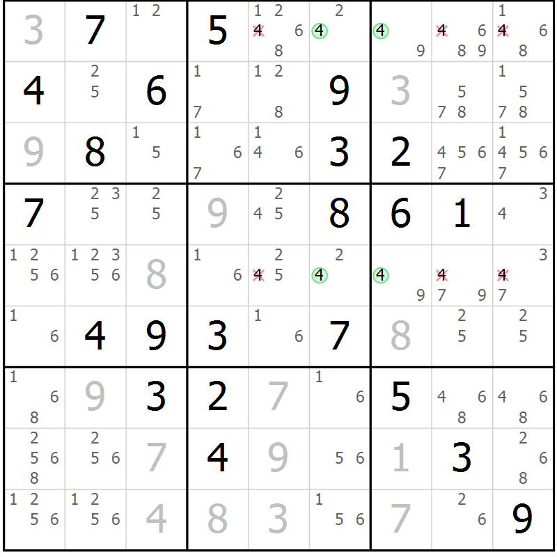 Position des candidats pour la solution de la Gr 78 page 81 du magazine de sudoku Maestro n° 100