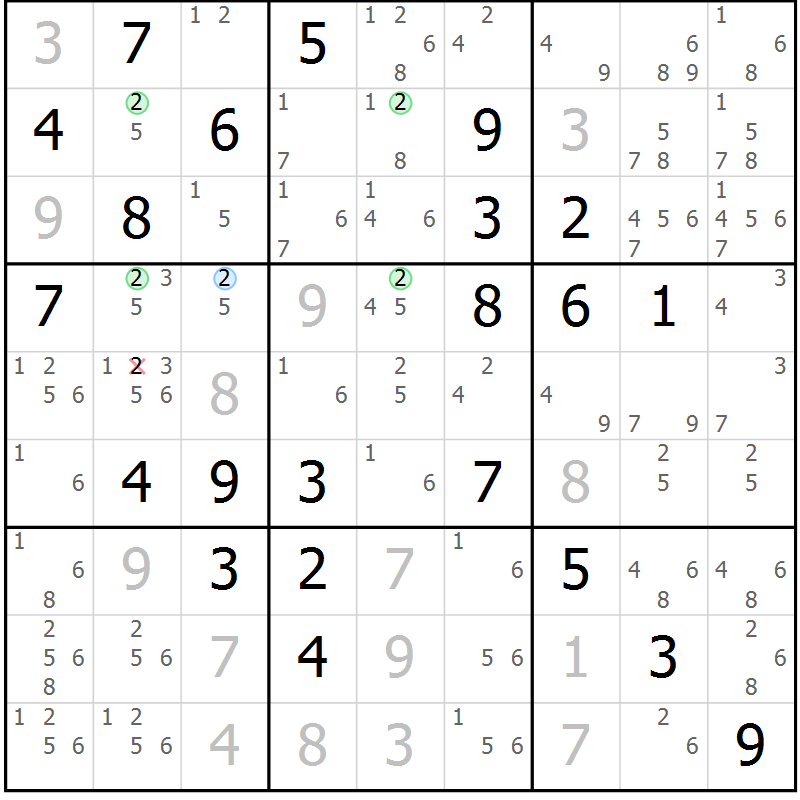Position des candidats pour la solution de la Gr 78 page 81 du magazine de sudoku Maestro n° 100