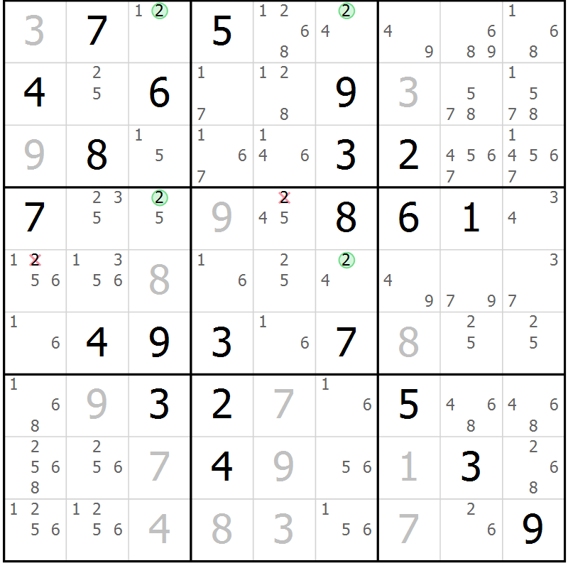 Position des candidats pour la solution de la Gr 78 page 81 du magazine de sudoku Maestro n° 100