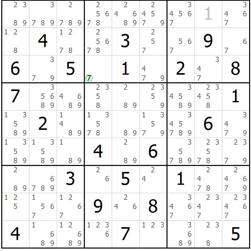 Position des candidats pour la solution de la Gr 79 page 82 du magazine de sudoku Maestro n° 100