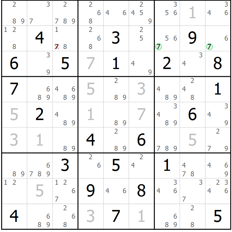 Position des candidats pour la solution de la Gr 79 page 82 du magazine de sudoku Maestro n° 100