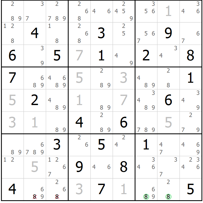 Position des candidats pour la solution de la Gr 79 page 82 du magazine de sudoku Maestro n° 100