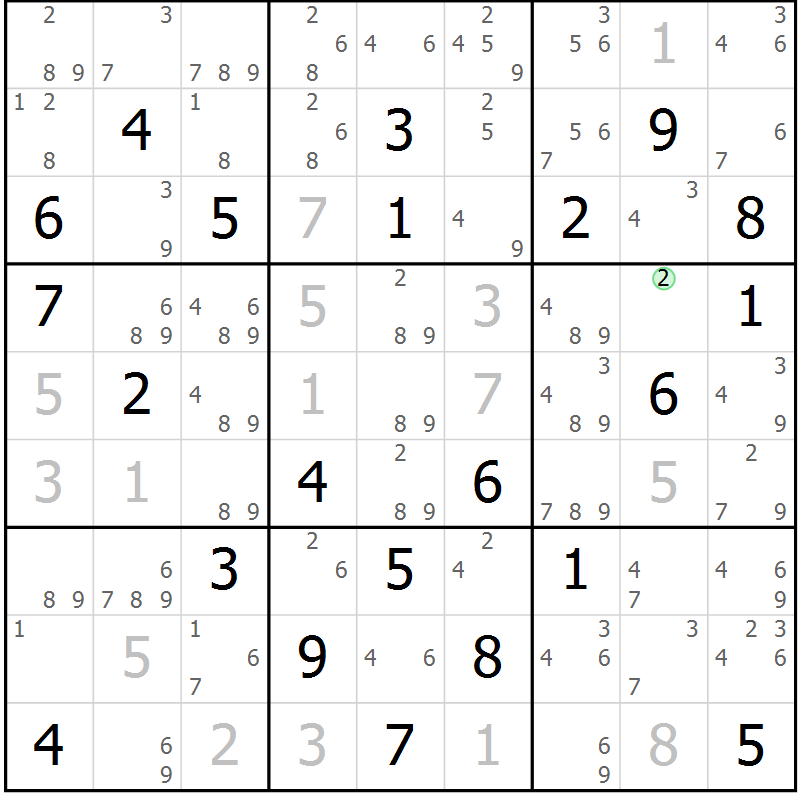 Position des candidats pour la solution de la Gr 79 page 82 du magazine de sudoku Maestro n° 100