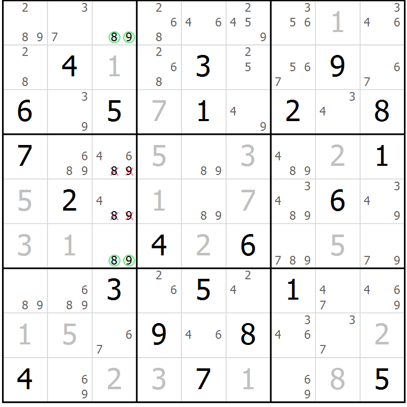 Position des candidats pour la solution de la Gr 79 page 82 du magazine de sudoku Maestro n° 100