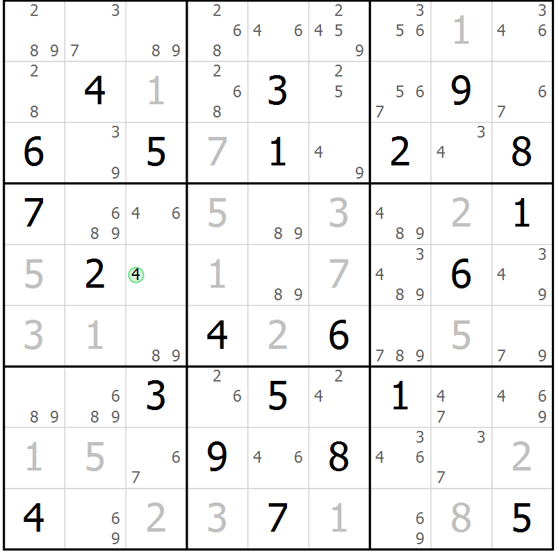 Position des candidats pour la solution de la Gr 79 page 82 du magazine de sudoku Maestro n° 100