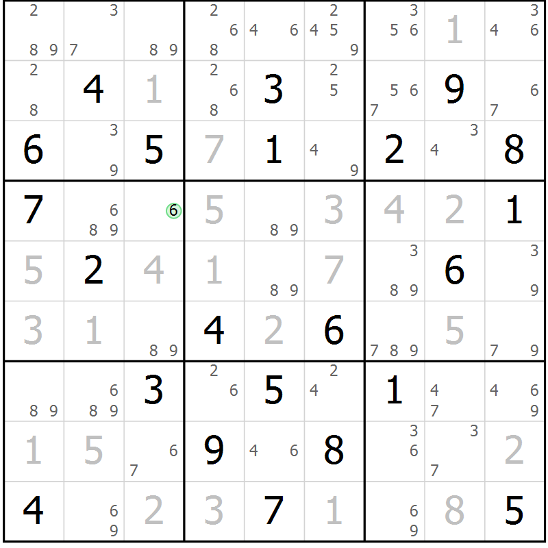 Position des candidats pour la solution de la Gr 79 page 82 du magazine de sudoku Maestro n° 100