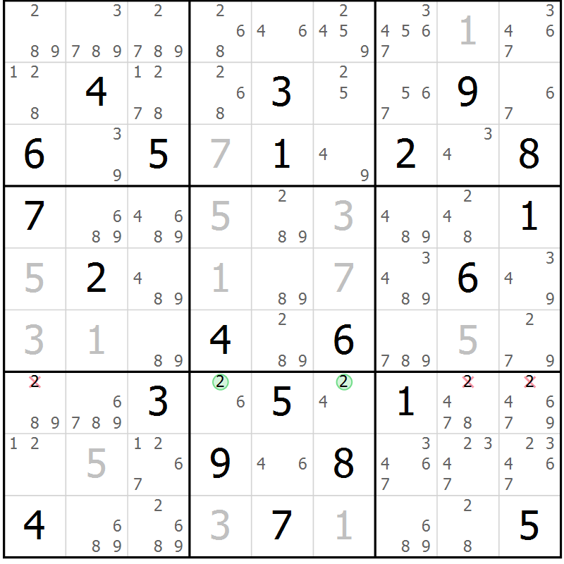 Position des candidats pour la solution de la Gr 79 page 82 du magazine de sudoku Maestro n° 100