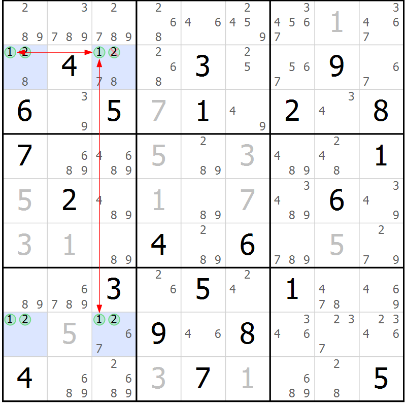 Position des candidats pour la solution de la Gr 79 page 82 du magazine de sudoku Maestro n° 100