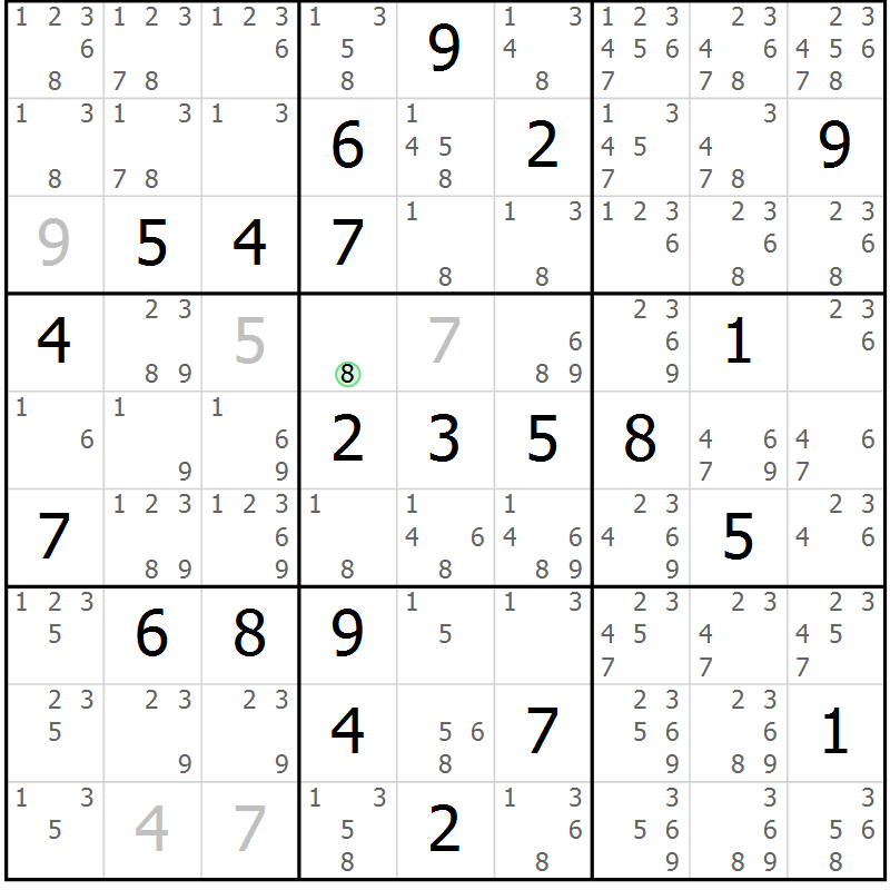 Position des candidats pour la solution de la Gr 8 page 11 du magazine de sudoku Maestro n° 100