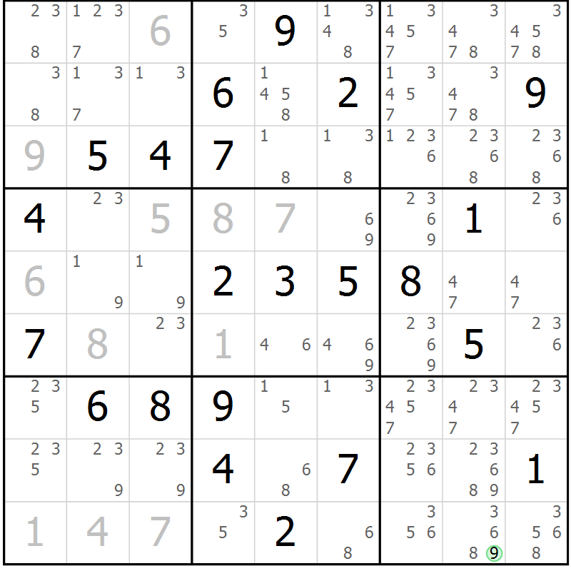 Position des candidats pour la solution de la Gr 8 page 11 du magazine de sudoku Maestro n° 100