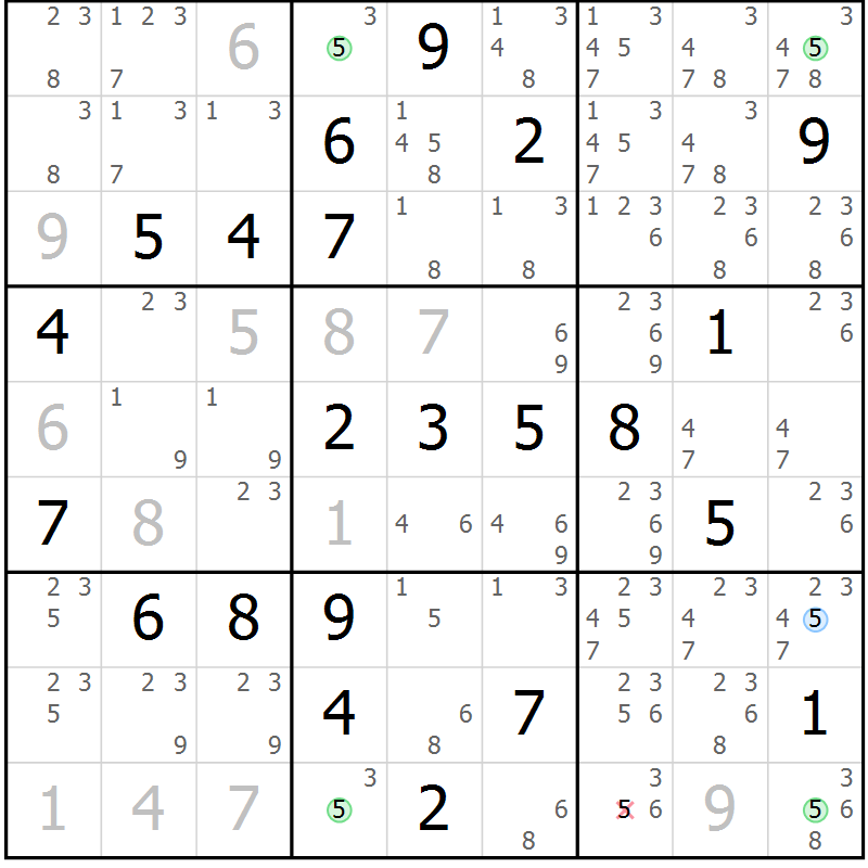 Position des candidats pour la solution de la Gr 8 page 11 du magazine de sudoku Maestro n° 100