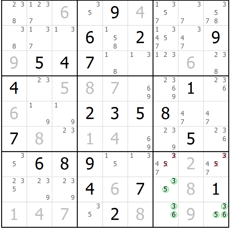 Position des candidats pour la solution de la Gr 8 page 11 du magazine de sudoku Maestro n° 100