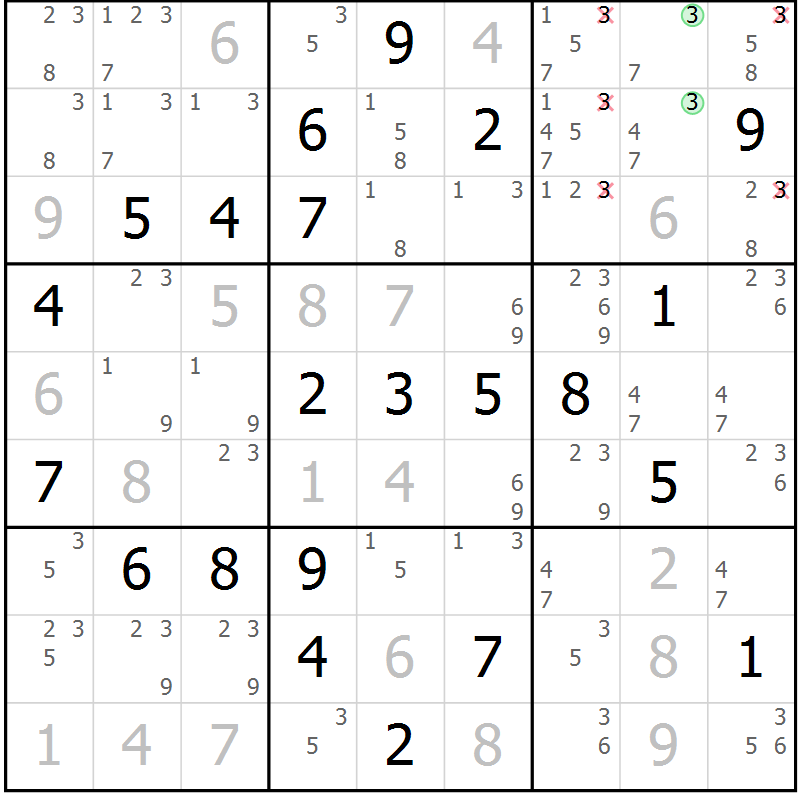 Position des candidats pour la solution de la Gr 8 page 11 du magazine de sudoku Maestro n° 100
