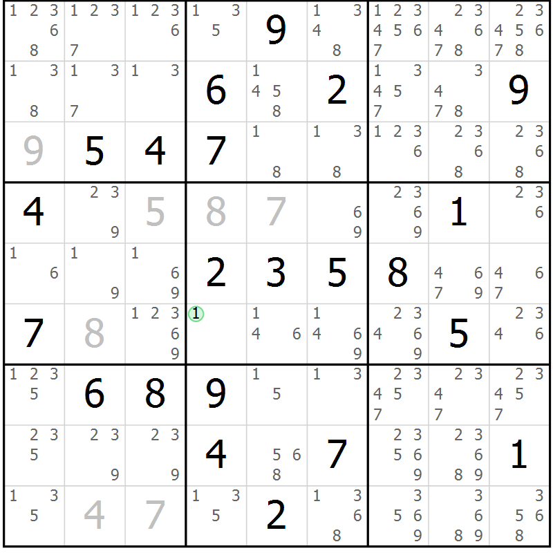 Position des candidats pour la solution de la Gr 8 page 11 du magazine de sudoku Maestro n° 100