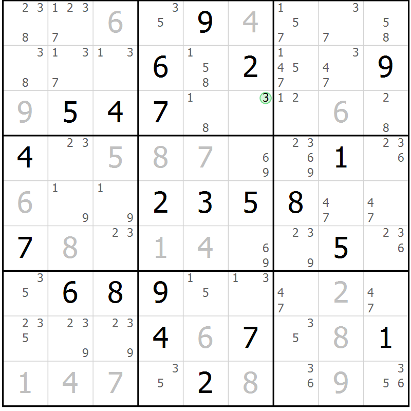 Position des candidats pour la solution de la Gr 8 page 11 du magazine de sudoku Maestro n° 100