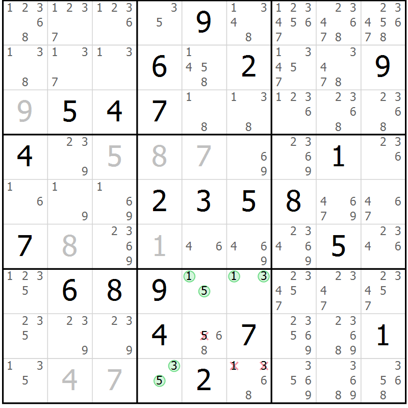 Position des candidats pour la solution de la Gr 8 page 11 du magazine de sudoku Maestro n° 100